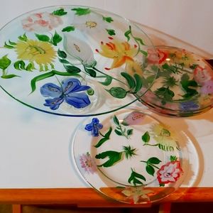 Cake stand with 4 plates hand painted